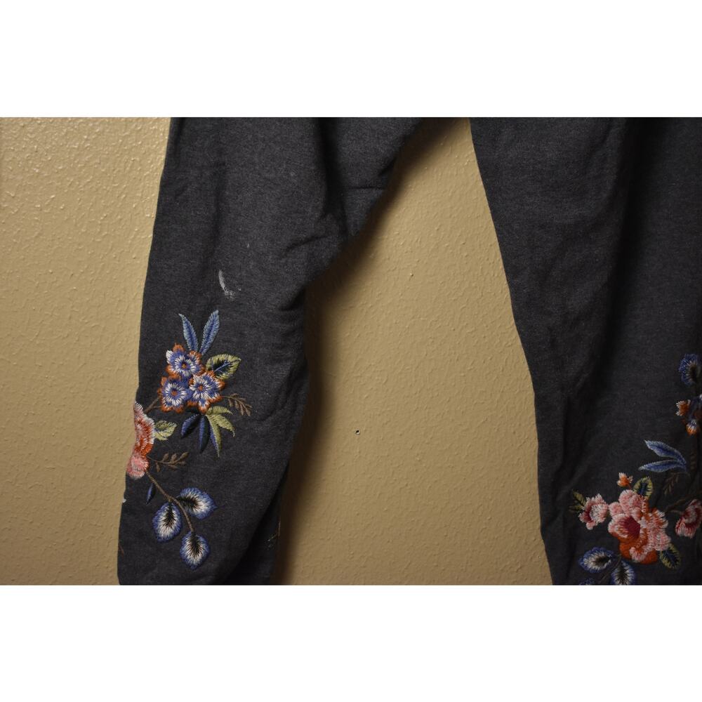 JOHNNY WAS JW Charcoal Grey Floral Cotton Embroidered Joggers Size L - Picture 6 of 8